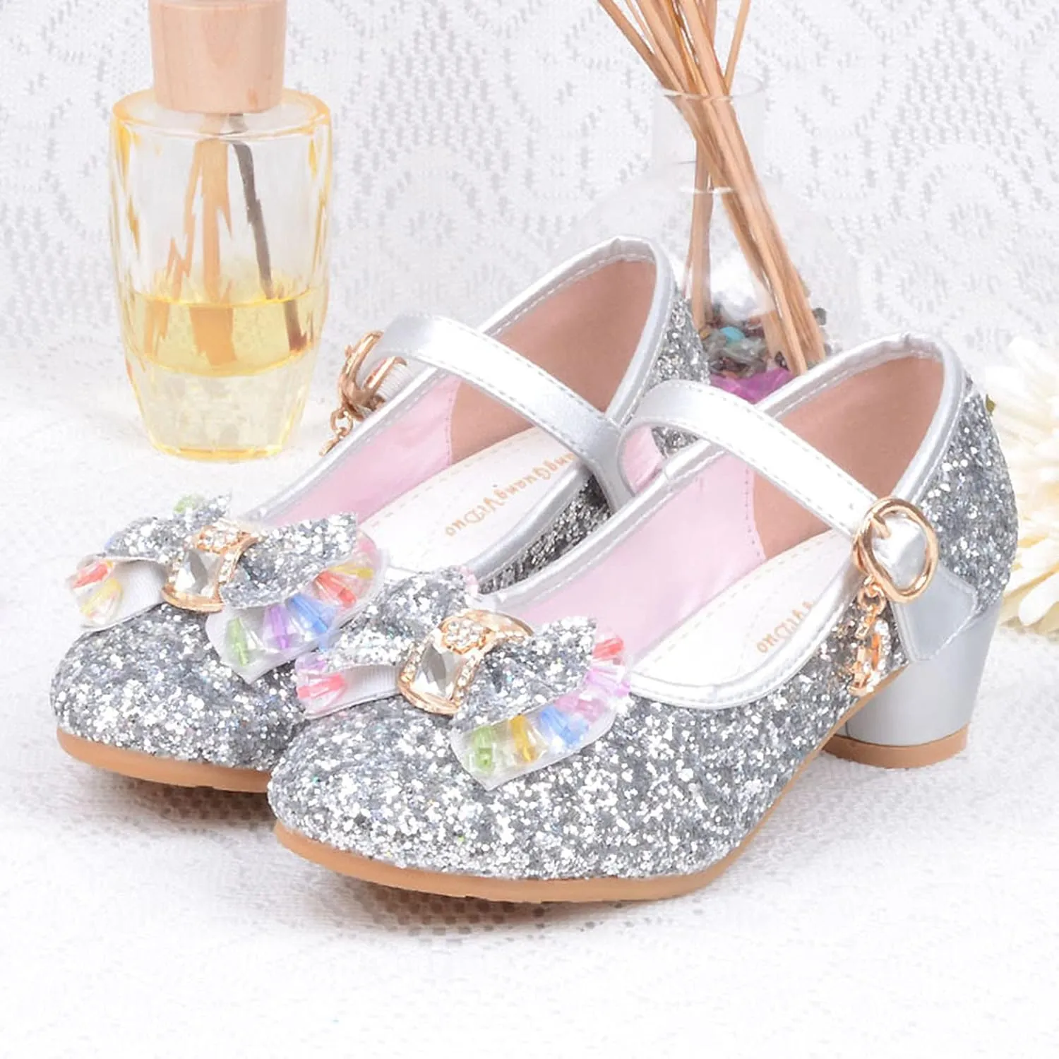Pearl Sandals Single Princess Girls Bowknot Shoes Infant Crystal Kids Baby Shoes Toddler Girl (Silver, 10.5-11 Years)