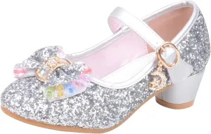 Pearl Sandals Single Princess Girls Bowknot Shoes Infant Crystal Kids Baby Shoes Toddler Girl (Silver, 10.5-11 Years)