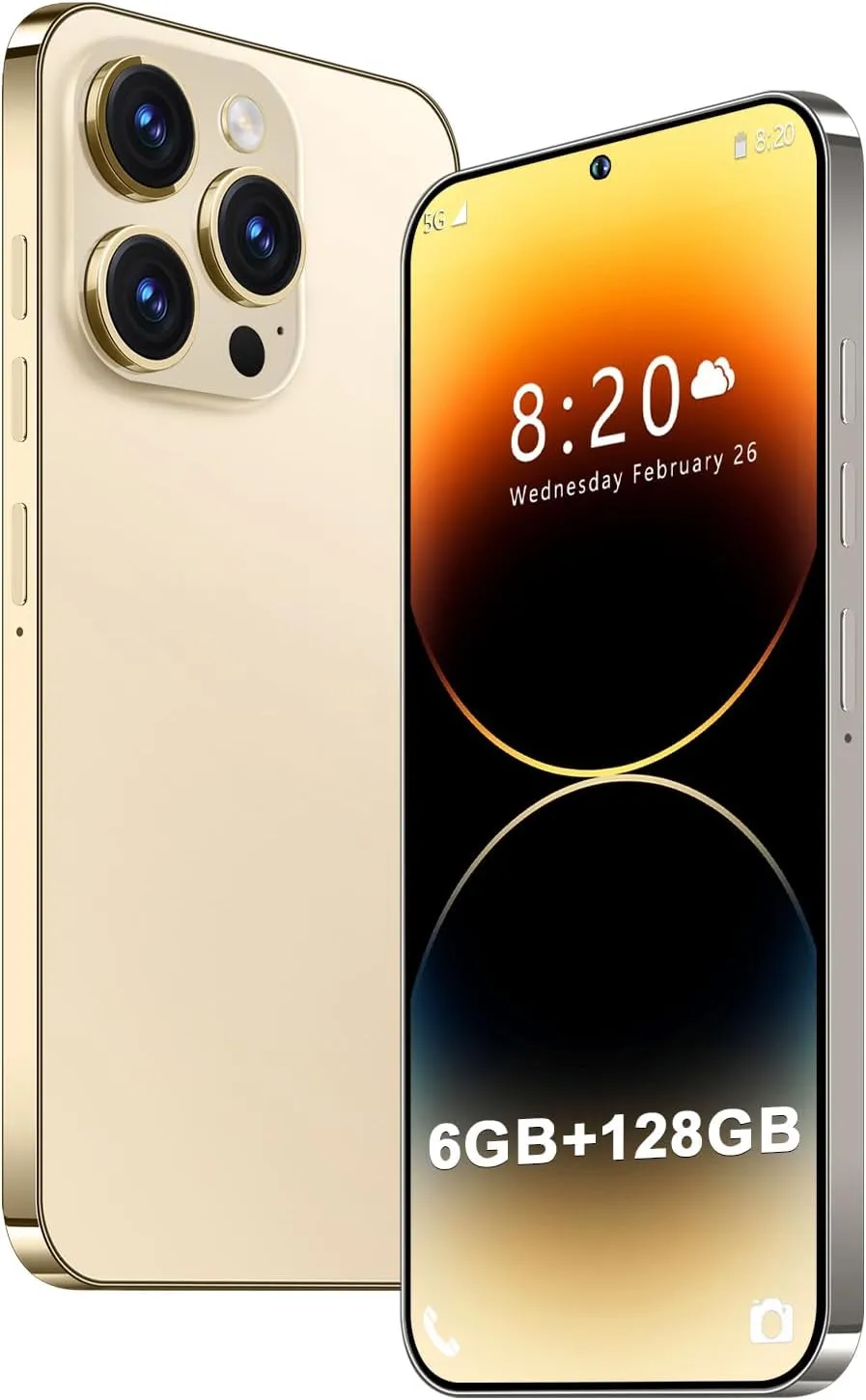 Phone A14ProMax Dual SIM Unlocked Phones for Intl Travel, 6.8 HD Android 13 Smartphone with Face ID/Fingerprint Lock, Snapdragon 8Gen2, 6800mAh 5G GPS (6GB 128GB, Gold)