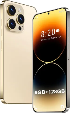 Phone A14ProMax Dual SIM Unlocked Phones for Intl Travel, 6.8 HD Android 13 Smartphone with Face ID/Fingerprint Lock, Snapdragon 8Gen2, 6800mAh 5G GPS (6GB 128GB, Gold)