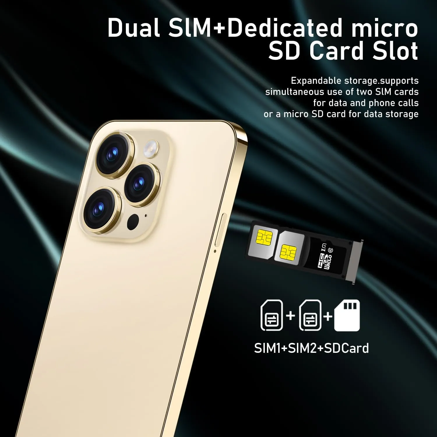 Phone A14ProMax Dual SIM Unlocked Phones for Intl Travel, 6.8 HD Android 13 Smartphone with Face ID/Fingerprint Lock, Snapdragon 8Gen2, 6800mAh 5G GPS (6GB 128GB, Gold)