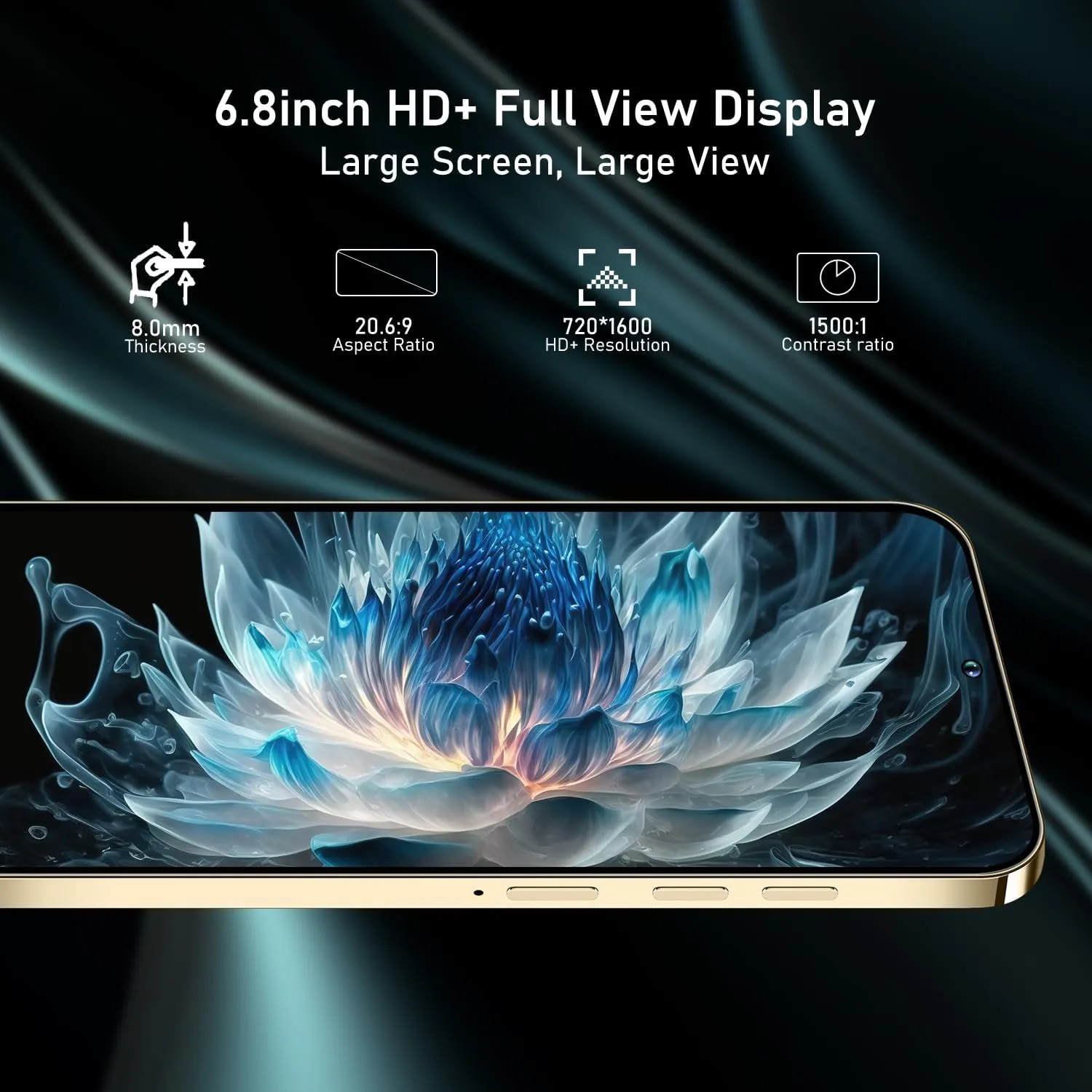 Phone A14ProMax Dual SIM Unlocked Phones for Intl Travel, 6.8 HD Android 13 Smartphone with Face ID/Fingerprint Lock, Snapdragon 8Gen2, 6800mAh 5G GPS (6GB 128GB, Gold)