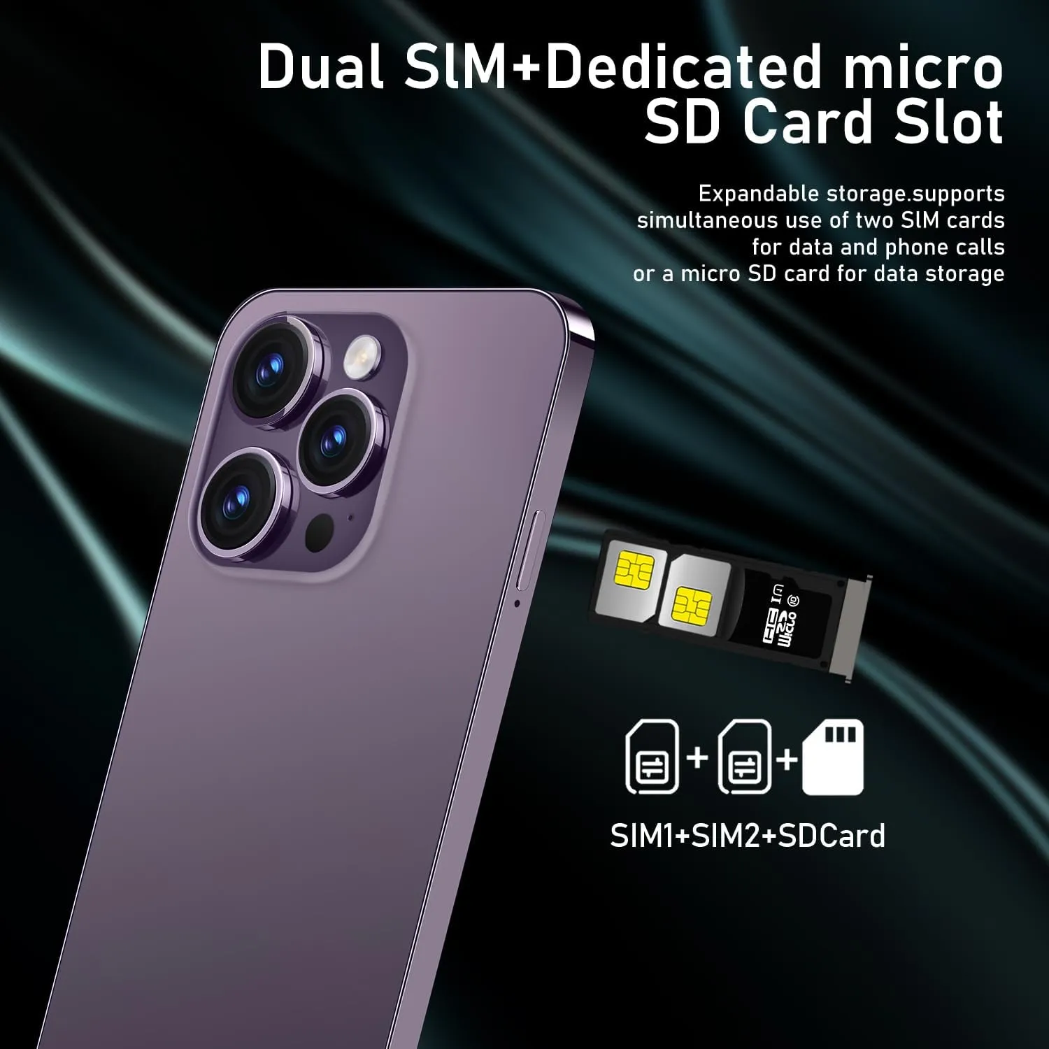 Phone A14ProMax Dual SIM Unlocked Phones for Intl Travel, 6.8 HD Android 13 Smartphone with Face ID/Fingerprint Lock, Snapdragon 8Gen2, 6800mAh 5G GPS (6GB 128GB, Purple)