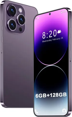 Phone A14ProMax Dual SIM Unlocked Phones for Intl Travel, 6.8 HD Android 13 Smartphone with Face ID/Fingerprint Lock, Snapdragon 8Gen2, 6800mAh 5G GPS (6GB 128GB, Purple)