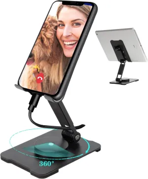 Phone Stand for Desk360 Rotation Base Foldable Ipad HolderBlack Aluminum Alloy AtentWorks with iPhonePro Xs Max Xr X, Tablets 10.7" (Black-Tablet Computer Recommendation)