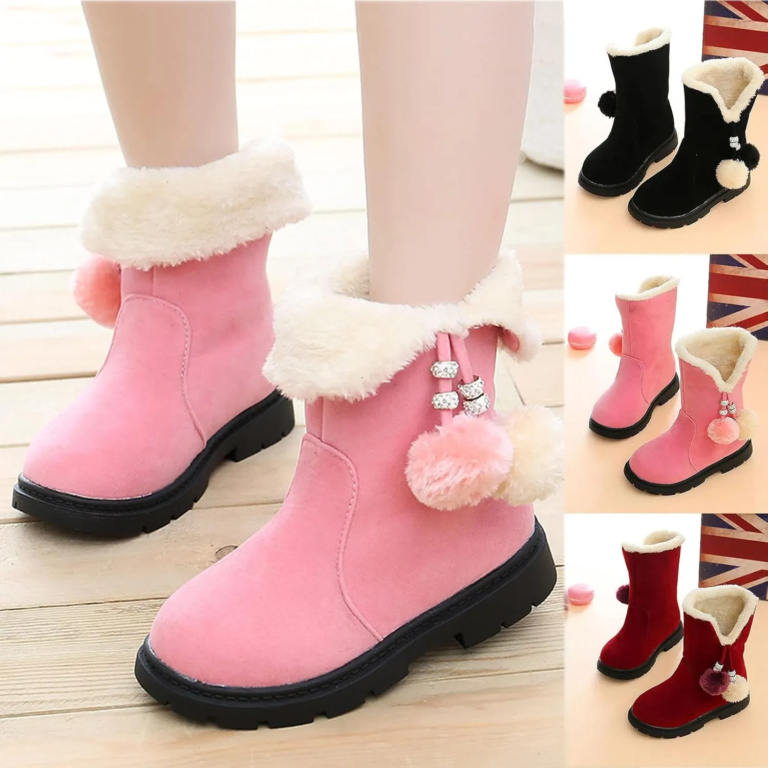 POLG Kids Boots Winter Warm Snow Newborn Girl Shoes Soft Sole Anti-Slip Prewalker Infant Toddler Cute Booties