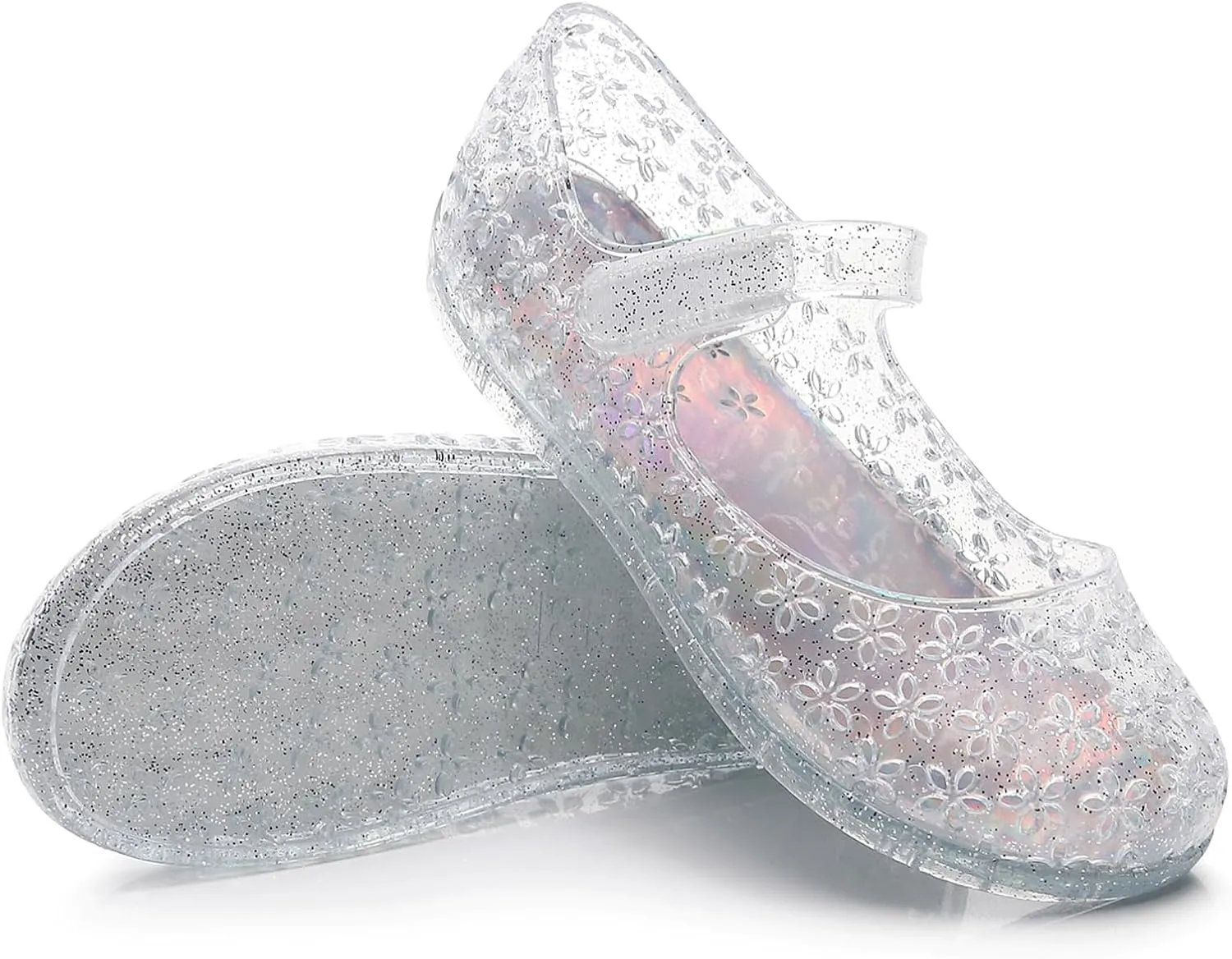 Princess Dress Sandals Jelly Shoes for Toddler Girls Size 8, Blue Bird Nest Layered Lines Mary Jane Flats Childrens Clear Glitter with Hollow-Carved