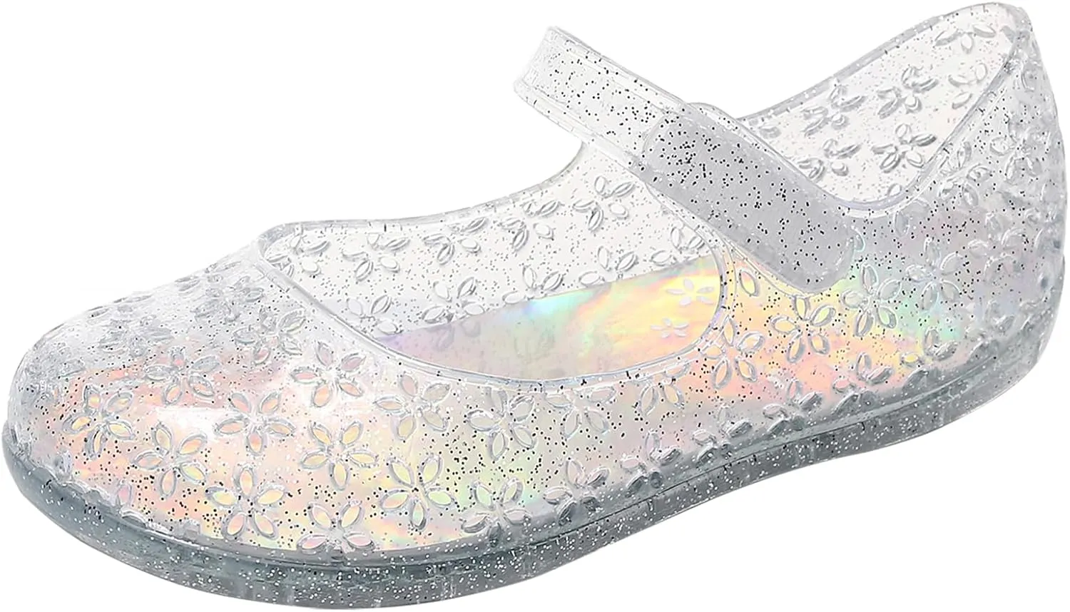 Princess Dress Sandals Jelly Shoes for Toddler Girls Size 8, Blue Bird Nest Layered Lines Mary Jane Flats Childrens Clear Glitter with Hollow-Carved