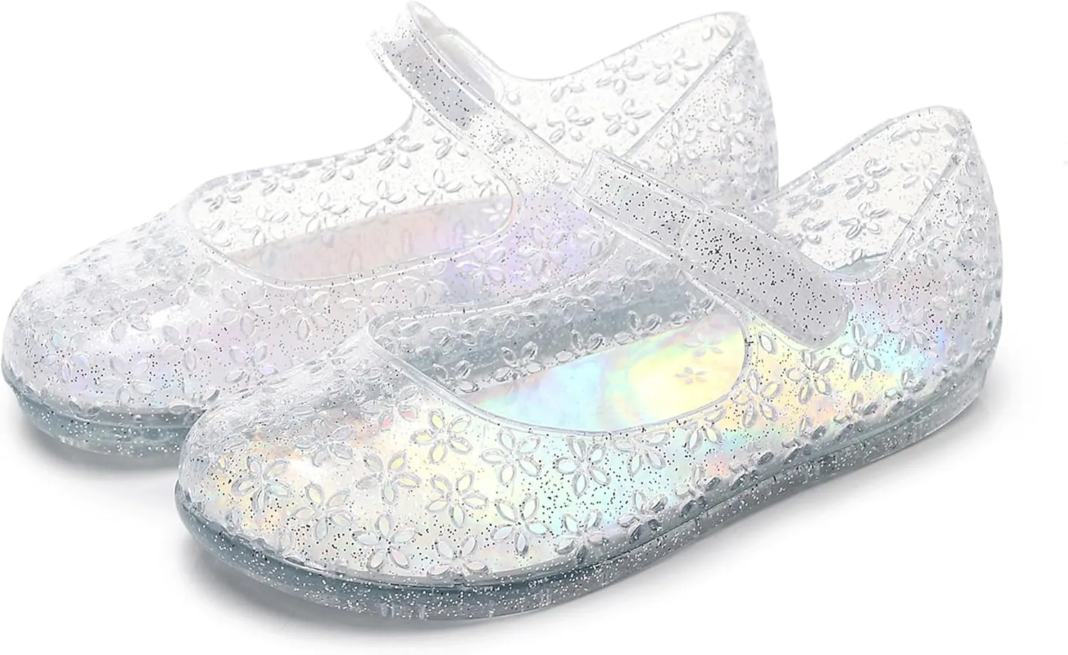 Princess Dress Sandals Jelly Shoes for Toddler Girls Size 8, Blue Bird Nest Layered Lines Mary Jane Flats Childrens Clear Glitter with Hollow-Carved