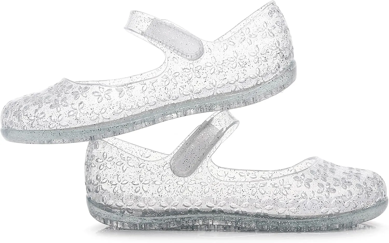Princess Dress Sandals Jelly Shoes for Toddler Girls Size 8, Blue Bird Nest Layered Lines Mary Jane Flats Childrens Clear Glitter with Hollow-Carved
