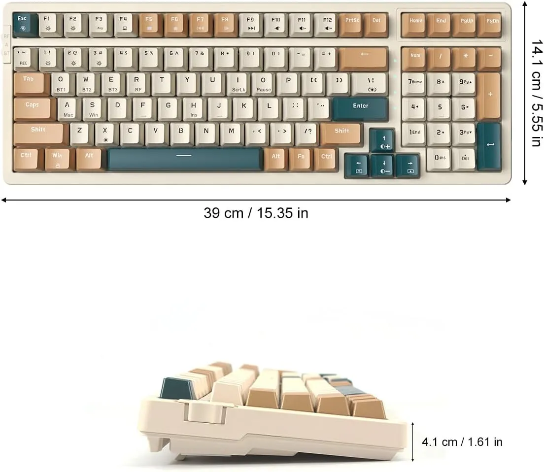 Qisan Wireless/Wired Mechanical Keyboard, Triple Mode 2.4G/USB-C/BT Wireless Gaming Keyboard, 100 Keys (98%) US Layout Brown Switch Rechargeable RGB Backlit Keyboard | Brown Combo