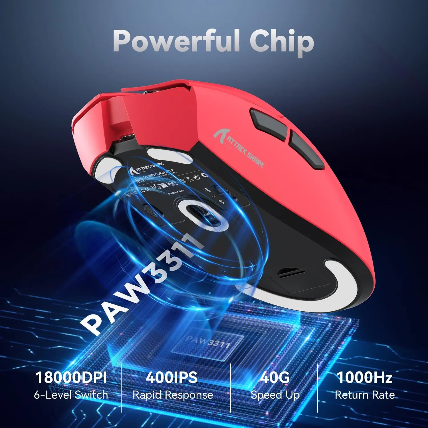 R1 Wireless Gamin Mouse, 59g Lightweight Tri-mode BT5.2/2.4GHz/Wired Computer Mouse, PixArt PAW3311 18K DPI Optical Sensor, 7 Programmable Buttons, Long Battery Life Mouse for PC/Mac (Red)