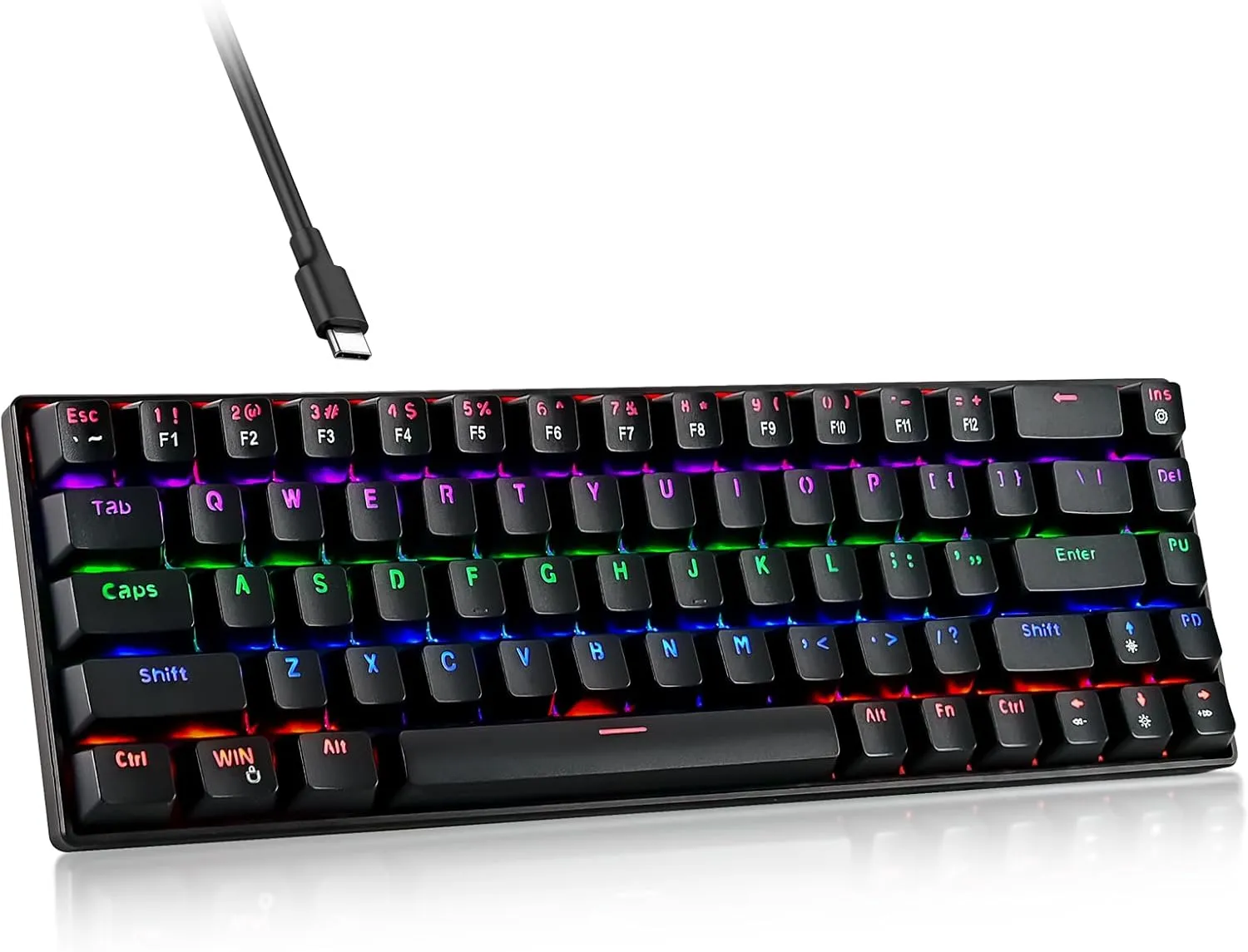 RaceGT Wired Mechanical Gaming Keyboard - 67 Keys Ultra-Compact Mini Keyboard, Wired USB Keyboards, Multi Color RGB Illuminated LED Backlit for PC Gamer Computer Desktop (Black)