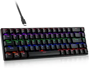 RaceGT Wired Mechanical Gaming Keyboard - 67 Keys Ultra-Compact Mini Keyboard, Wired USB Keyboards, Multi Color RGB Illuminated LED Backlit for PC Gamer Computer Desktop (Black)