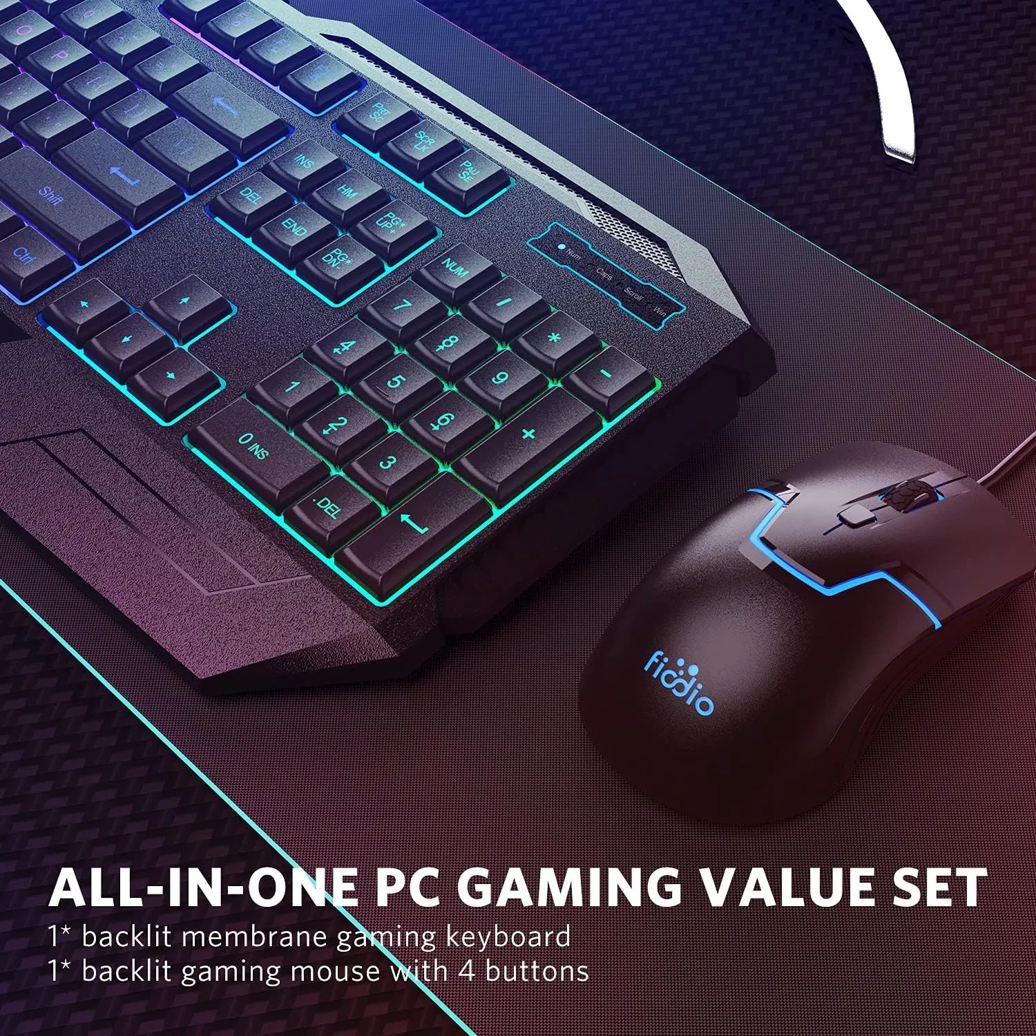 Rainbow Wired Gaming Computer Keyboard and Mouse Combo, Ergonomic Keyboards with Wrist Rest, 104 Multimedia Keys, 1600 DPI Gamer Mouse for Windows PC and Desktop