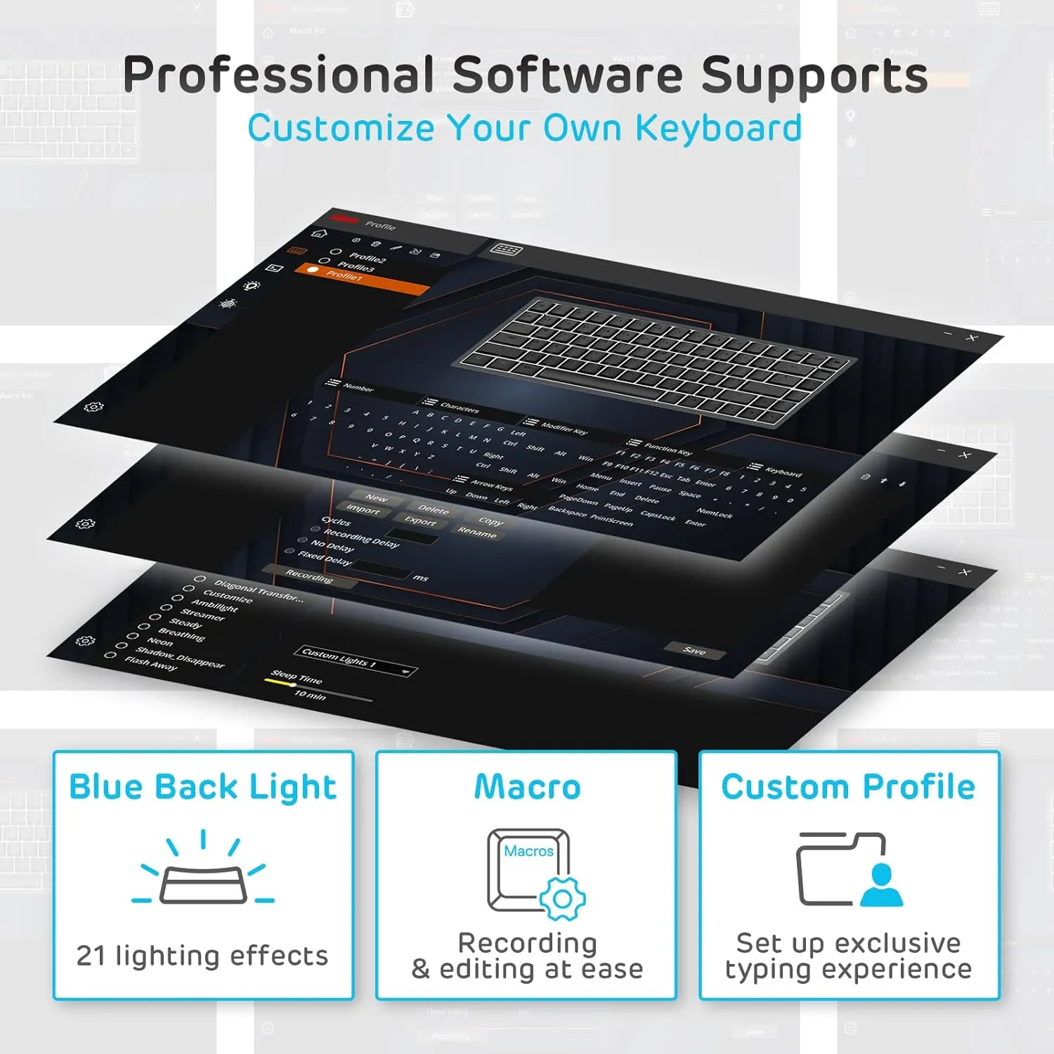 RK ROYAL KLUDGE RK84 Blue Backlit 75% Triple Mode BT5.0/2.4G/USB-C Hot Swappable Mechanical Keyboard, 84 Keys Tenkeyless Mechanical Keyboard w/Detachable Frame & Programmable Software, Blue Switch