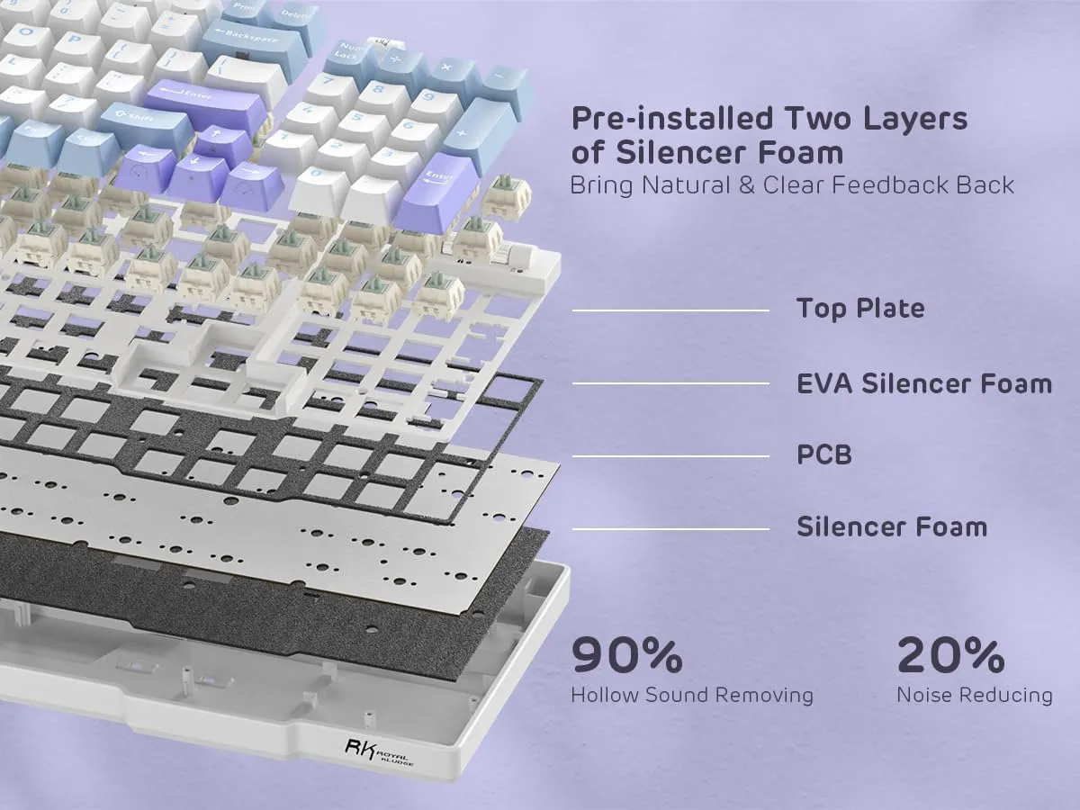 RK ROYAL KLUDGE RK96 RGB Limited Ed, 90% 96 Keys Wireless 3-Mode BT5.0/2.4G/USB-C Hot Swappable Mechanical Keyboard w/Wrist Rest, Volume Control, Software, Massive Battery, RK Pale Green Switch