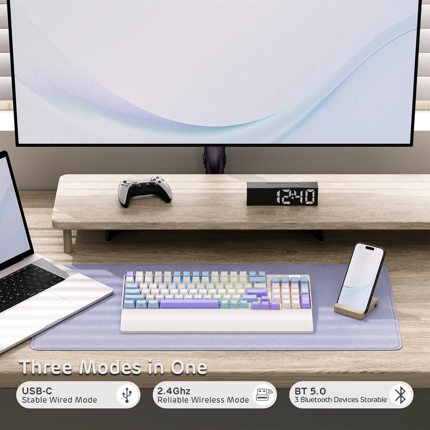 RK ROYAL KLUDGE RK96 RGB Limited Ed, 90% 96 Keys Wireless 3-Mode BT5.0/2.4G/USB-C Hot Swappable Mechanical Keyboard w/Wrist Rest, Volume Control, Software, Massive Battery, RK Pale Green Switch