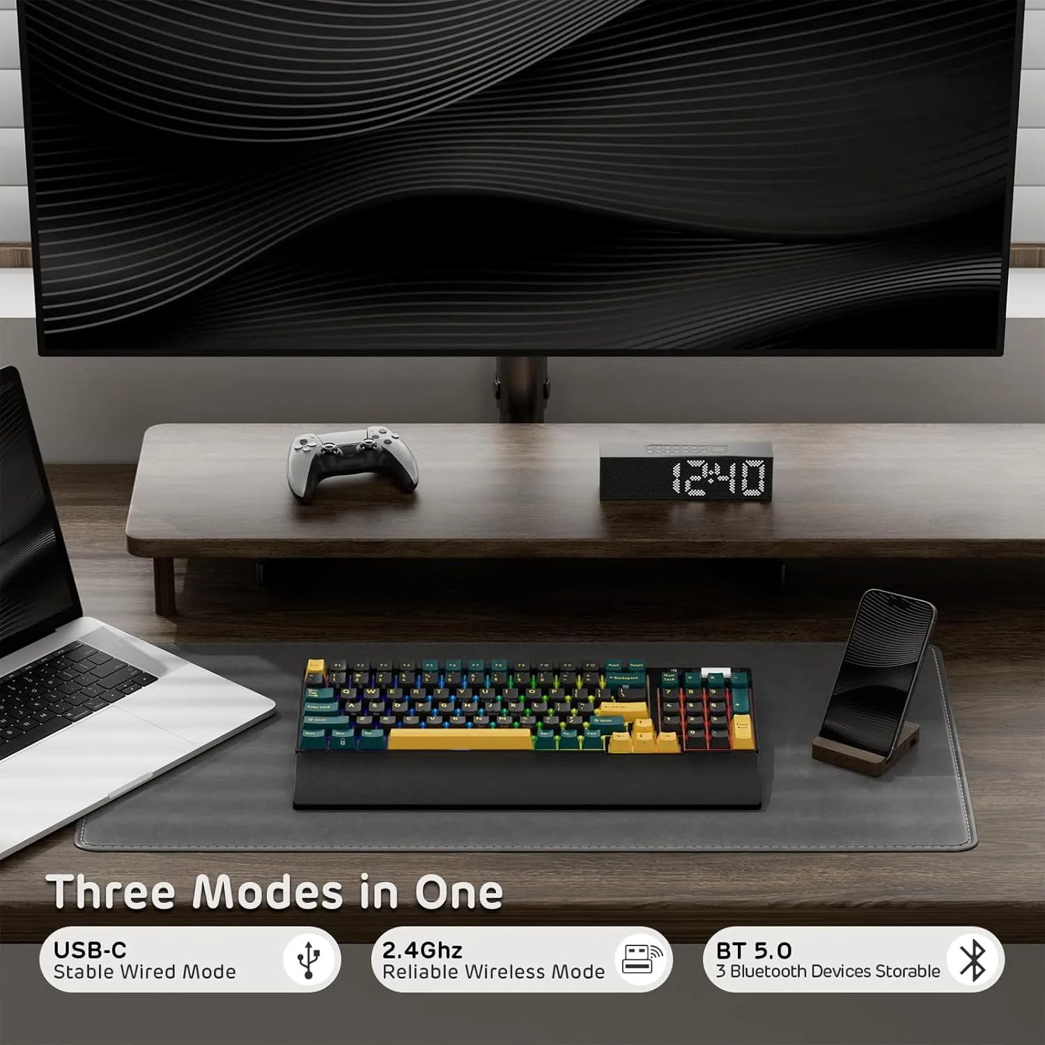 RK ROYAL KLUDGE RK96 RGB Limited Ed, 90% 96 Keys Wireless 3-Mode BT5.0/2.4G/USB-C Hot Swappable Mechanical Keyboard w/Wrist Rest, Volume Control, Software, Massive Battery, RK Viridian Switch