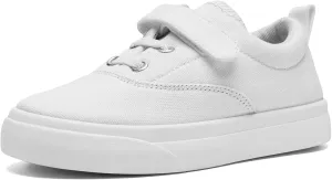 rosyclo Canvas Sneakers for Boys and Girls, Toddler Kids Walking Shoes Lightweight Breathable Non-Slip Soft Adjustable Strap Baby Boy Girl Outdoor Casual Tennis Shoe for Little Big Kid, White