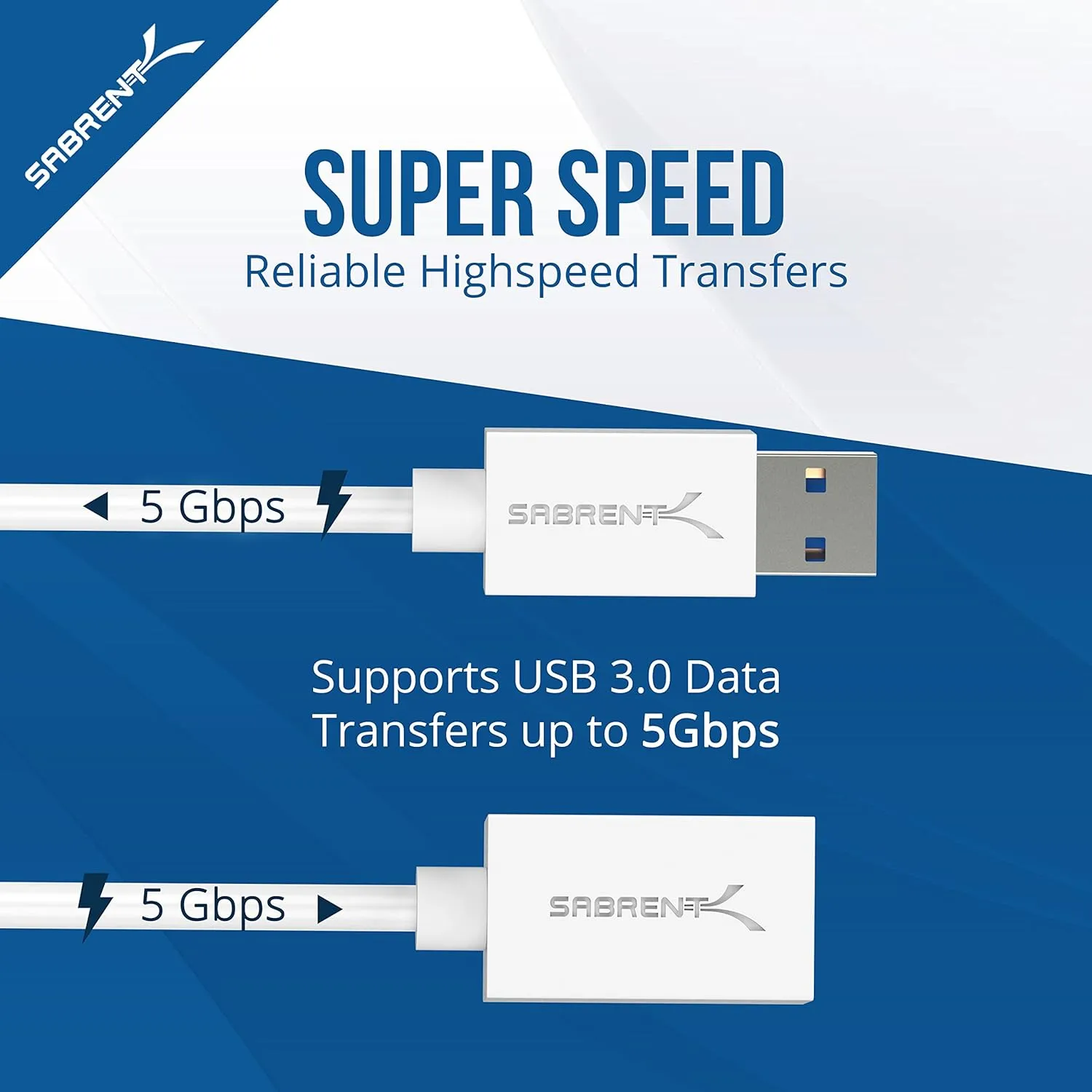 SABRENT 22AWG USB 3.0 Extension Cable - A-Male to A-Female [White] 10 Feet (CB-301W)