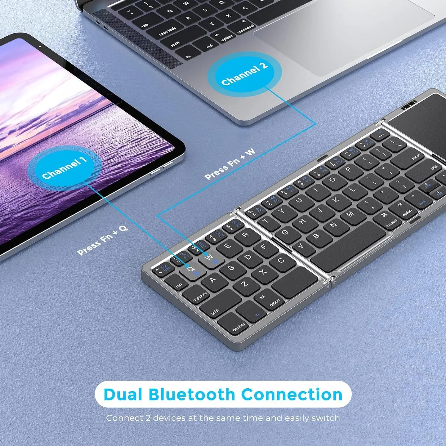 seenda Foldable Bluetooth Keyboard for Travel, Tri-Folding Wireless Portable Keyboard with Touchpad, Rechargeable Multi-Device Small Keyboard, for Laptop Tablet PC Smartphone Windows iOS Android