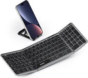 seenda Folding Keyboard with Number Pad, Portable Foldable Bluetooth Keyboard for Travel, Full-Size Rechargeable for Laptop Tablet PC Smartphone Windows iOS Android, Black
