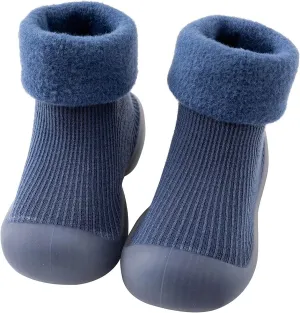 sfdgfhyf Girls Christmas Slippers Kids Toddler Baby Boys Girls Solid Warm Knit Soft Sole Rubber Shoes Socks Slipper (Blue, 22)