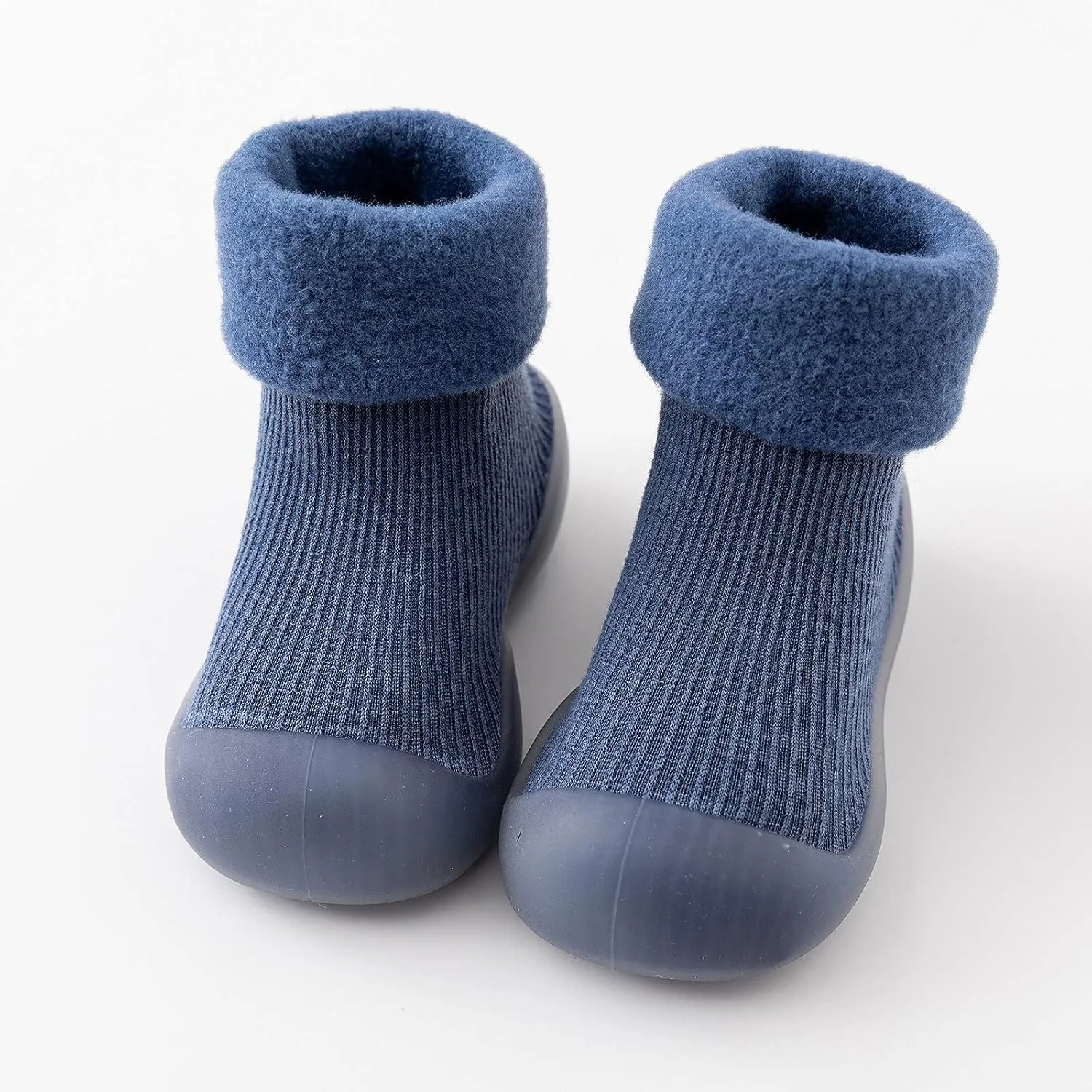 sfdgfhyf Girls Christmas Slippers Kids Toddler Baby Boys Girls Solid Warm Knit Soft Sole Rubber Shoes Socks Slipper (Blue, 22)