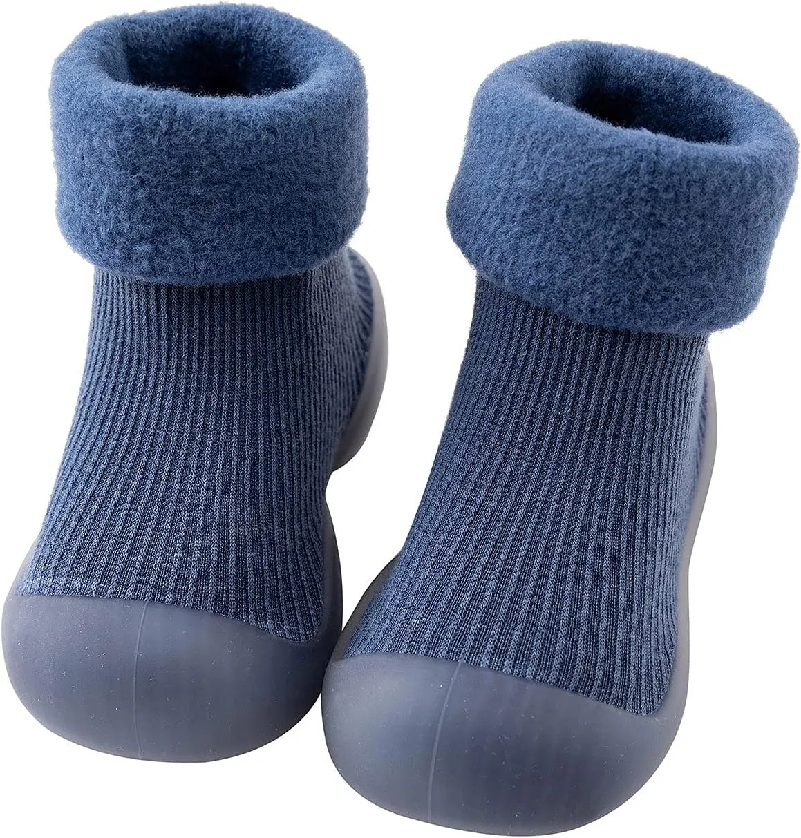 sfdgfhyf Girls Christmas Slippers Kids Toddler Baby Boys Girls Solid Warm Knit Soft Sole Rubber Shoes Socks Slipper (Blue, 22)