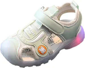 sfdgfhyf Girls Soft Sole Shoes Fashion Light On LED Baby Shoes Casual Children Shoes Girls Sandals Soft Sole (Green, 9.5 Toddler)