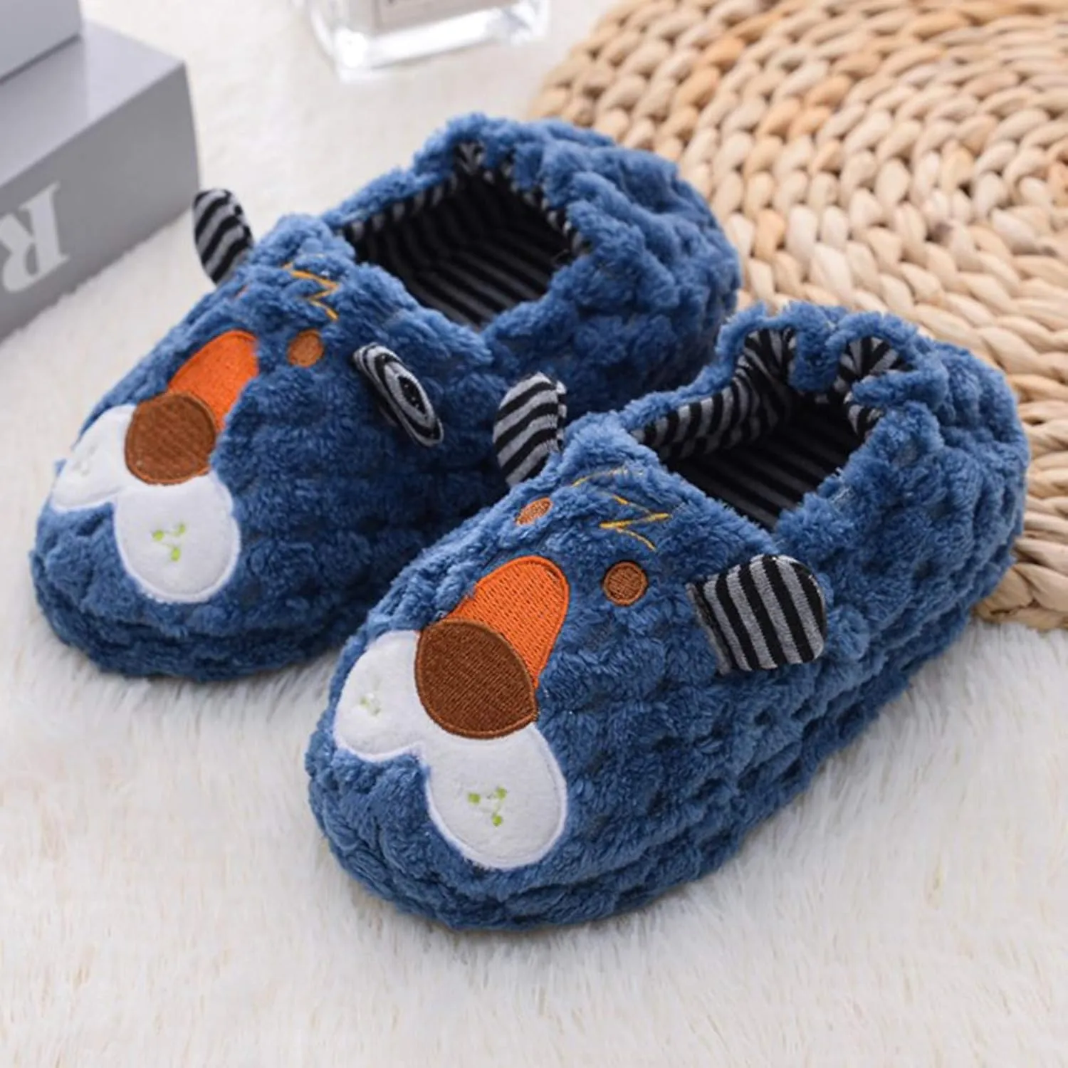 Shoes Toddler Kids Girls Soft-Soled Cartoon Slippers Boys Infant Warm Baby Baby Shoes Stripe (Dark Blue, 5-5.5 Years)