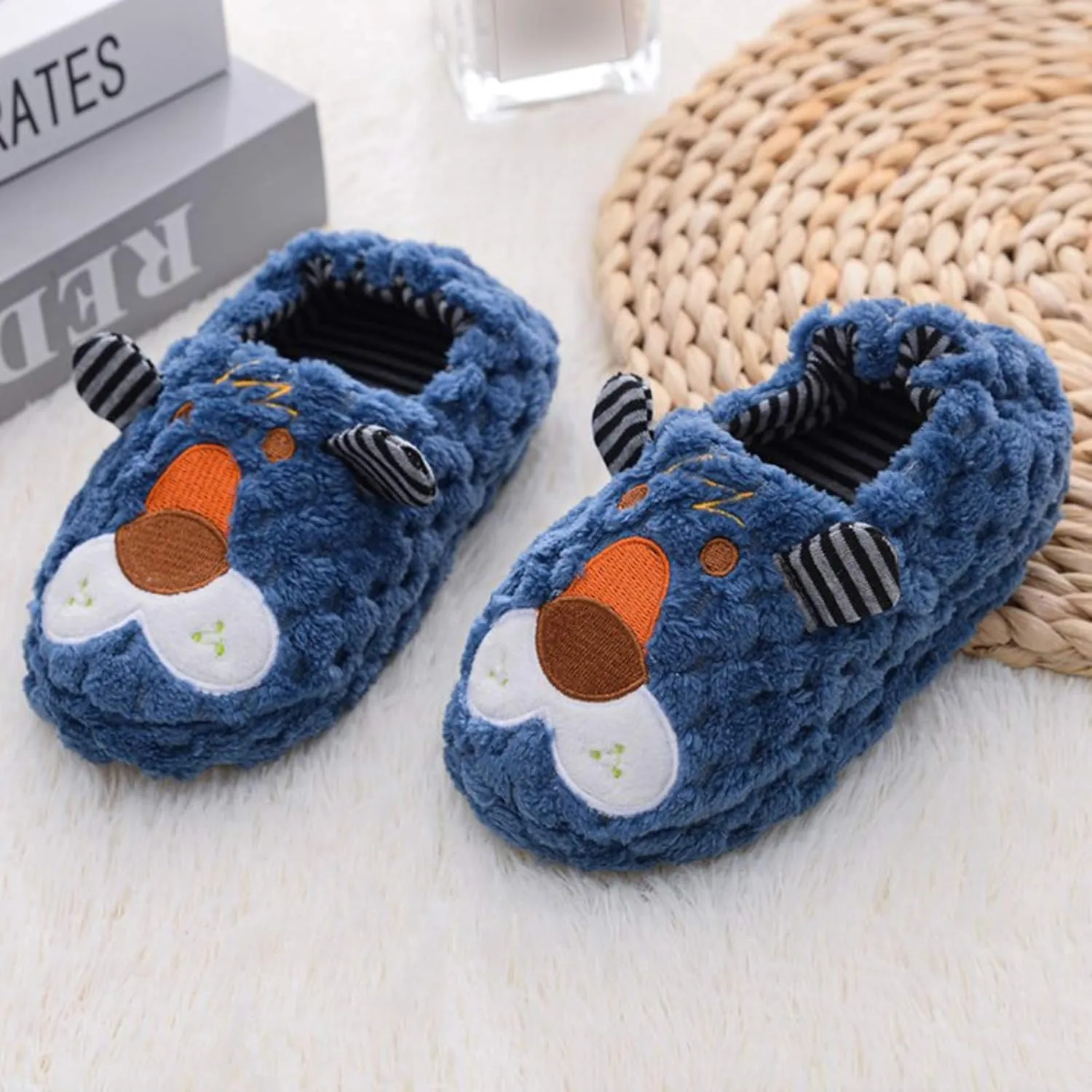 Shoes Toddler Kids Girls Soft-Soled Cartoon Slippers Boys Infant Warm Baby Baby Shoes Stripe (Dark Blue, 5-5.5 Years)