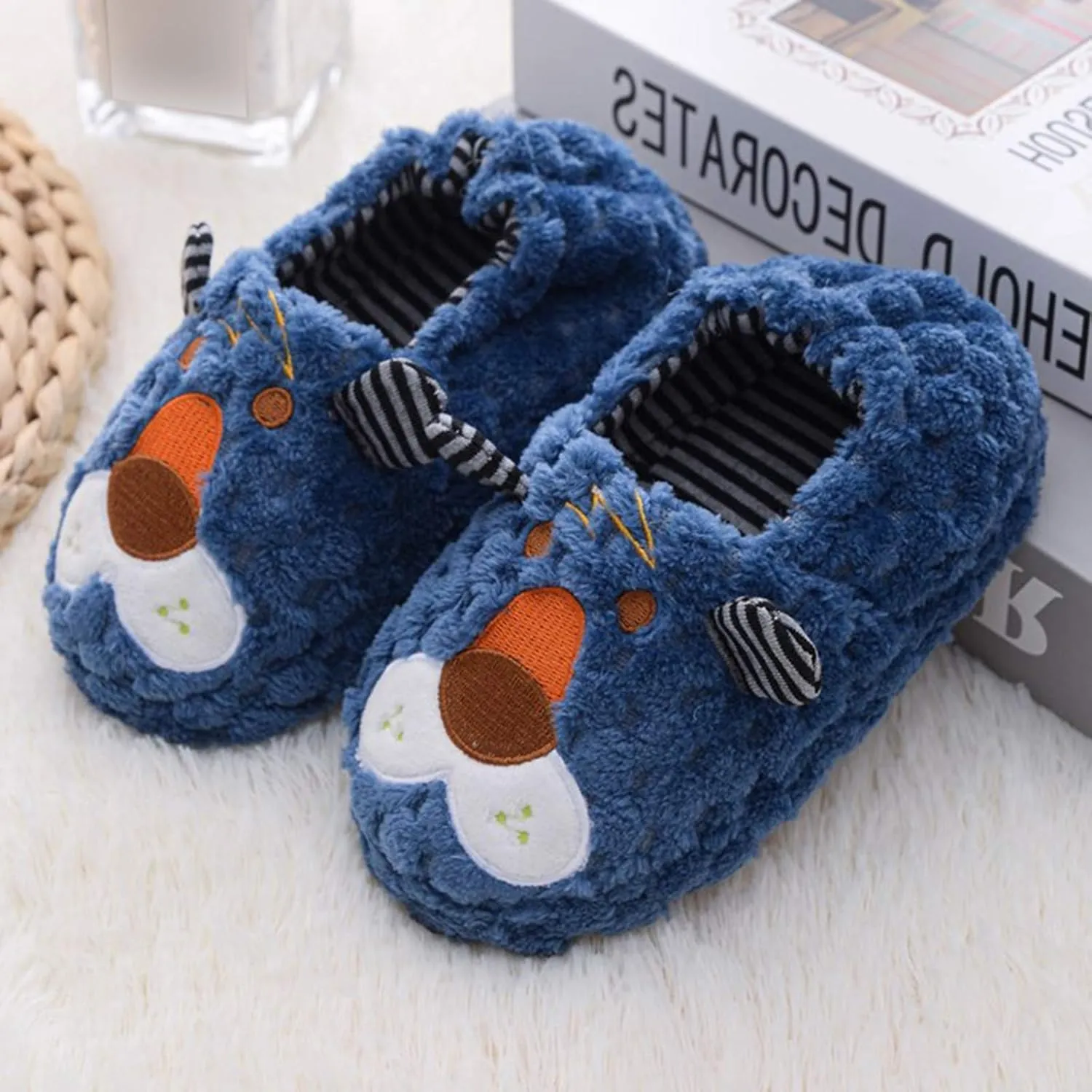 Shoes Toddler Kids Girls Soft-Soled Cartoon Slippers Boys Infant Warm Baby Baby Shoes Stripe (Dark Blue, 5-5.5 Years)