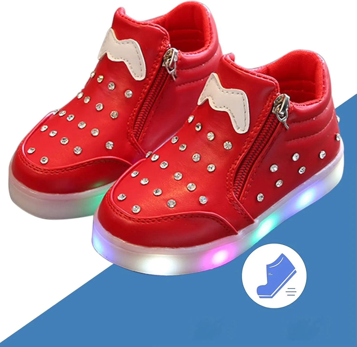 Side Zipper Soft Sole Sneakers for Toddler Little Kid Boys Girls Lightweight Glitter Sport Shoes Running Comfy Non Slip