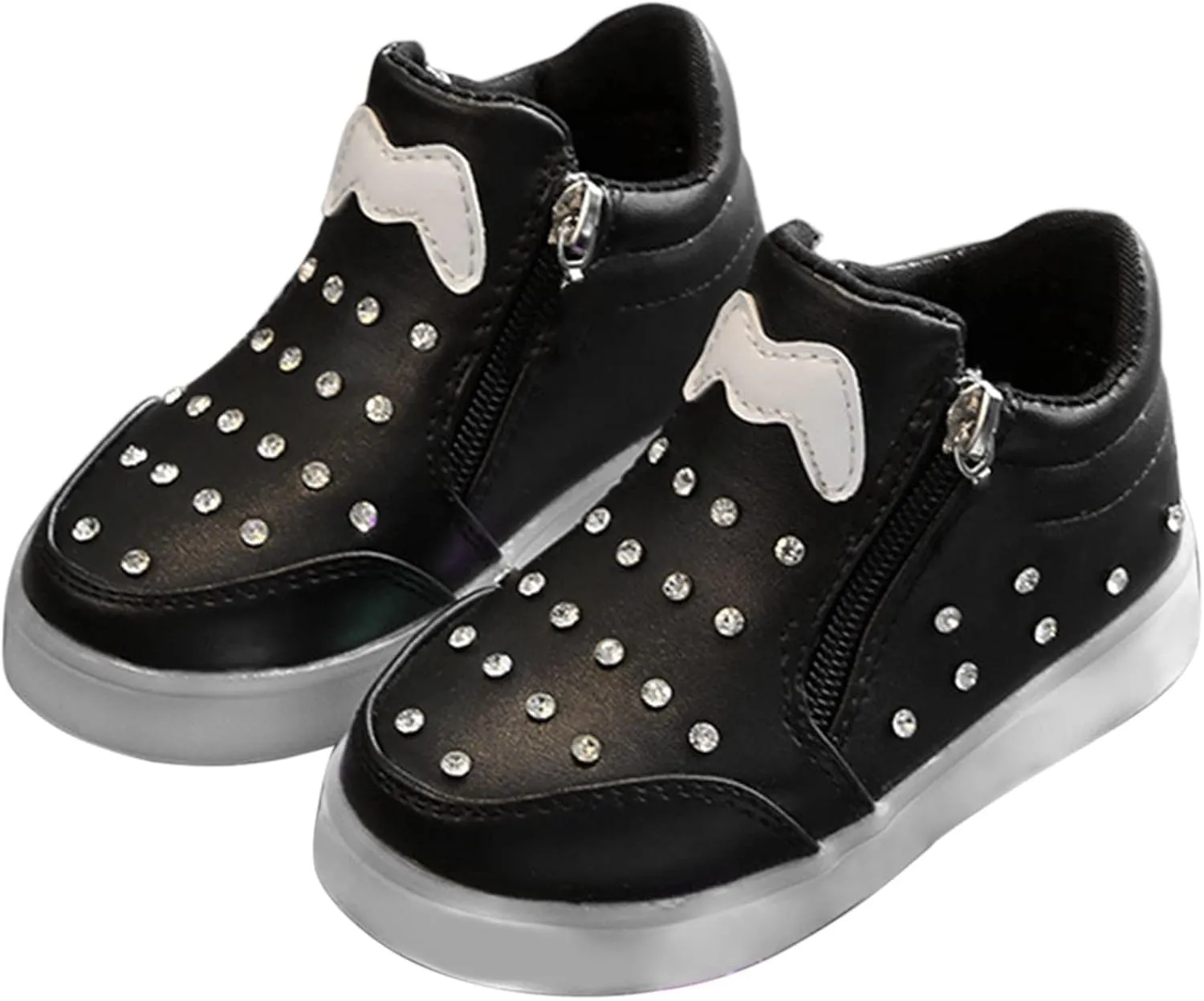 Side Zipper Soft Sole Sneakers for Toddler Little Kid Boys Girls Lightweight Glitter Sport Shoes Running Comfy Non Slip
