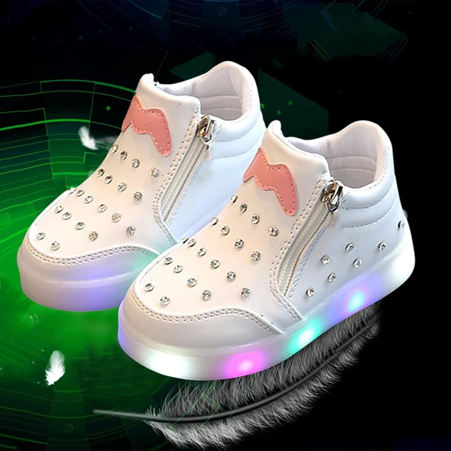 Side Zipper Soft Sole Sneakers for Toddler Little Kid Boys Girls Lightweight Glitter Sport Shoes Running Comfy Non Slip
