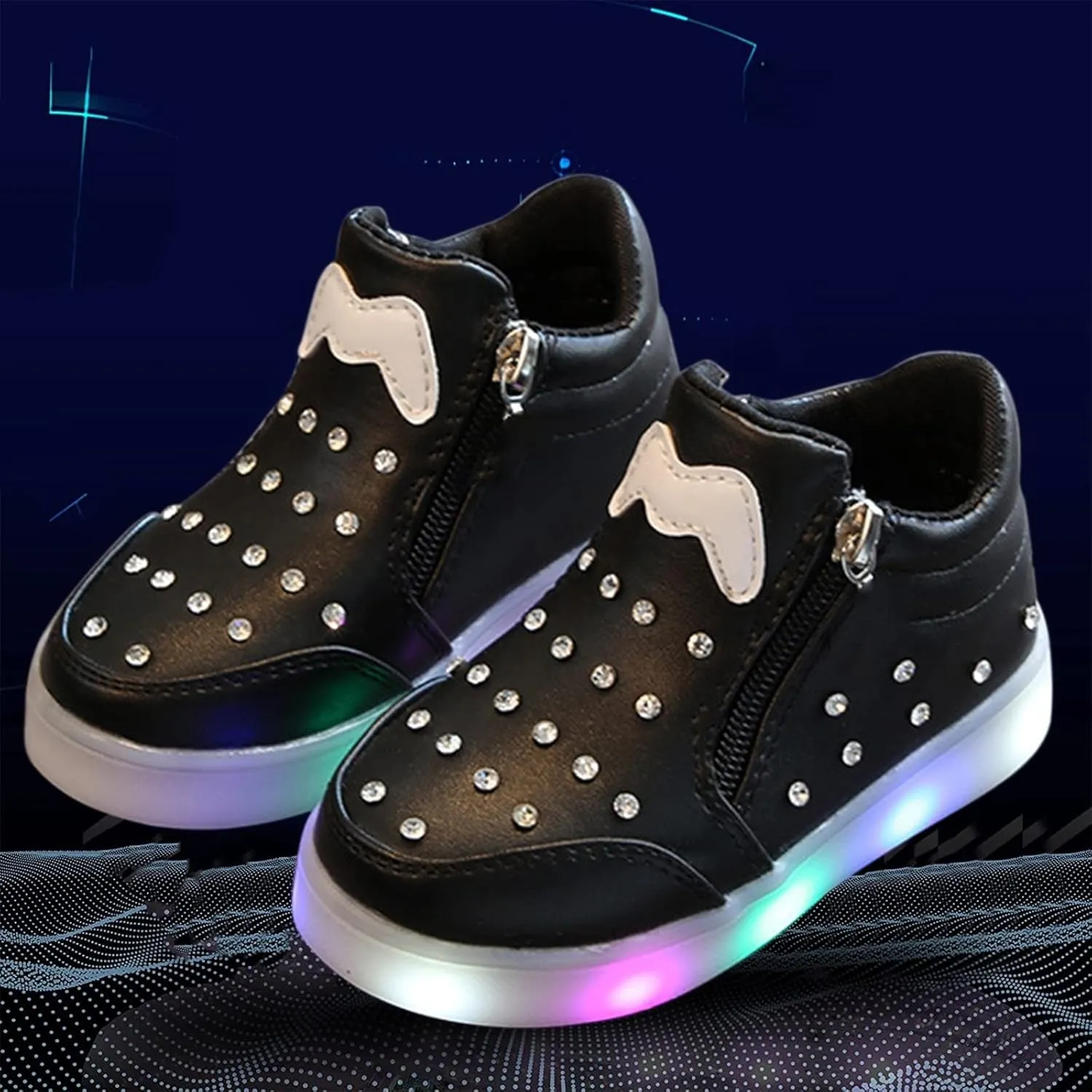 Side Zipper Soft Sole Sneakers for Toddler Little Kid Boys Girls Lightweight Glitter Sport Shoes Running Comfy Non Slip