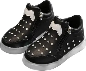 Side Zipper Soft Sole Sneakers for Toddler Little Kid Boys Girls Lightweight Glitter Sport Shoes Running Comfy Non Slip