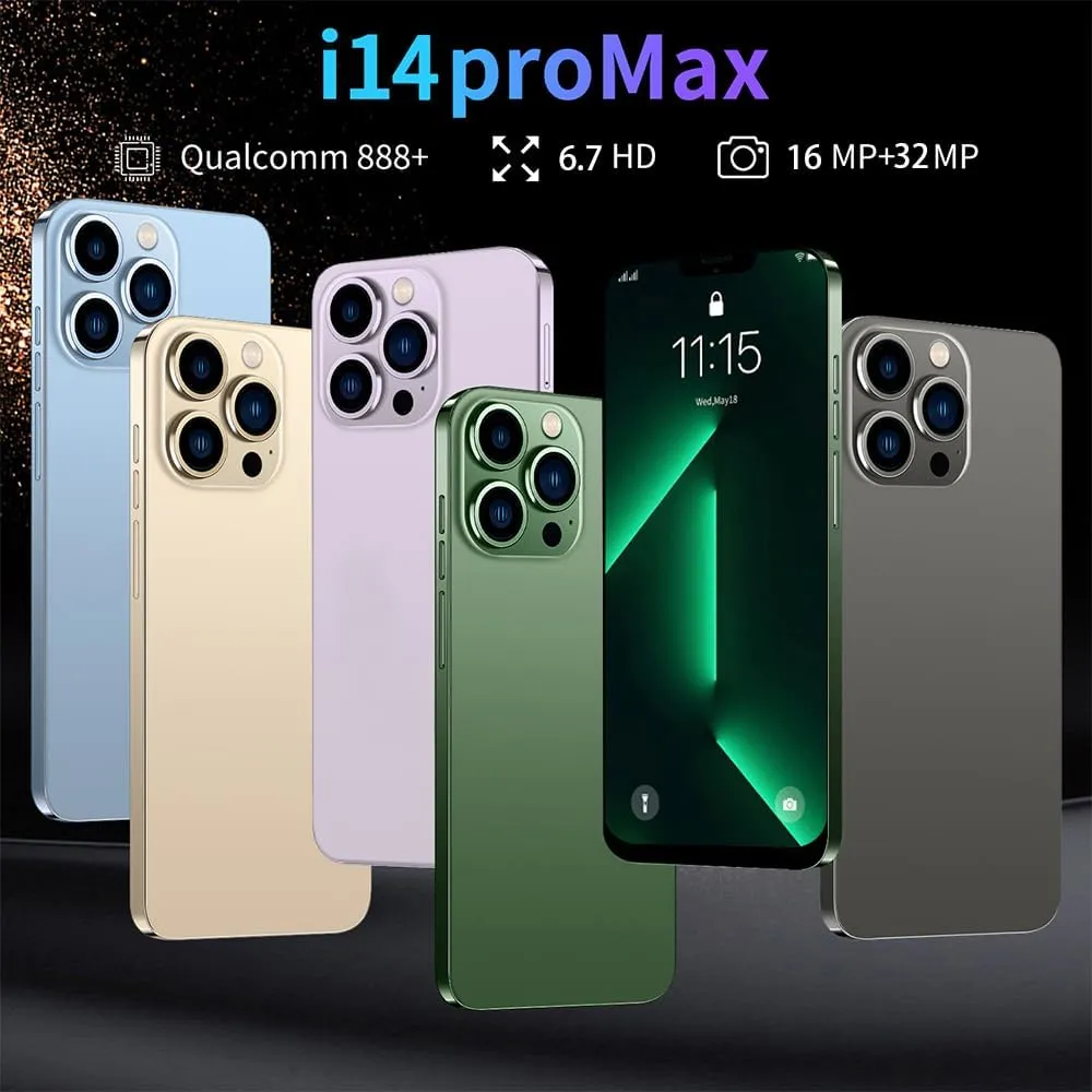 Smartphone Unlocked Cell Phone IP14pro 6.7inch HD Cheap Phones 2GB/16GB Android 10 Straight Talk Phone 5000mAh 128GB Extension Dual Sim Boost Mobile Phones (Blue)