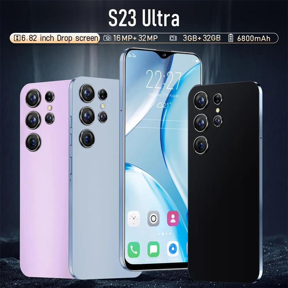 Smartphone Unlocked Cell Phones S23 Ultra 6.82in HD Screen The Black Phone 3GB/32GB 6800mAh 128GB Extension Dual Sim Boost Mobile Phones Telefonos Glass Back Cover (Green)