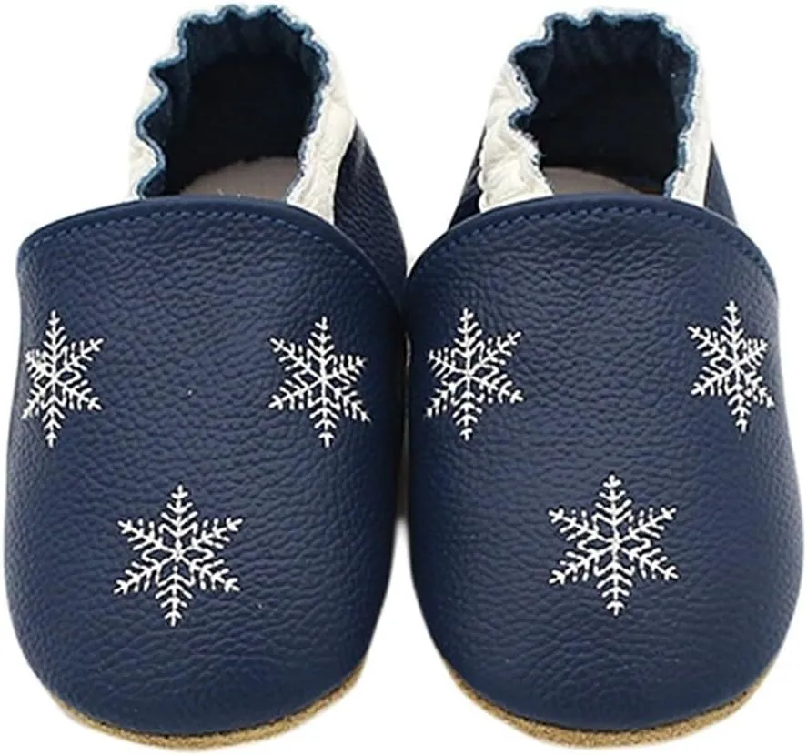 Soft Leather Slippers Baby occasins with Rubber Sole, Anti-Slip Infant Toddler First Walking Shoes for Little