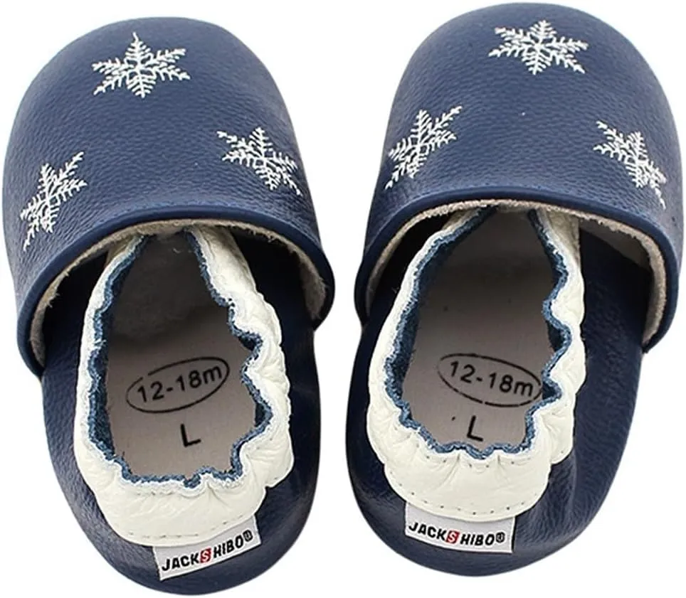Soft Leather Slippers Baby occasins with Rubber Sole, Anti-Slip Infant Toddler First Walking Shoes for Little