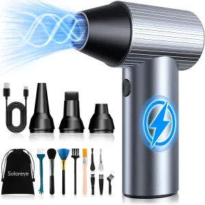 Solareye Electric Air Duster - 300000RPM Compressed Air Duster with Brushless Motor - Cordless Air Blower Rechargeable- 3 Gears Adjustable Jet Dry Blower for Cleaning Keyboard PC Car Home Outdoors