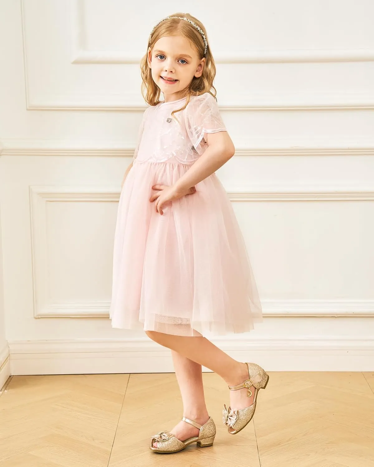 Stelle Girls High Heels Sequins Dress Sandals Princess Dress Shoes Flower Wedding Party ShoesToddler/Little/Big Kid