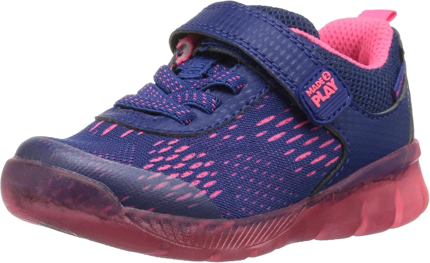 Stride Rite Girl's Made 2 Play Lighted Neo Sneaker, Navy/Pink, 12.5 M US Little Kid