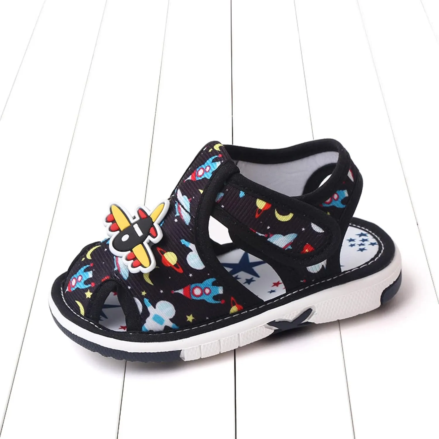 Summer Children Infant infant Shoes Girls Sandals Flat Bottom Non Slio Open Toe Slip Breathable Soft Cartoon Space Pattern Cute Shoes infant Girl