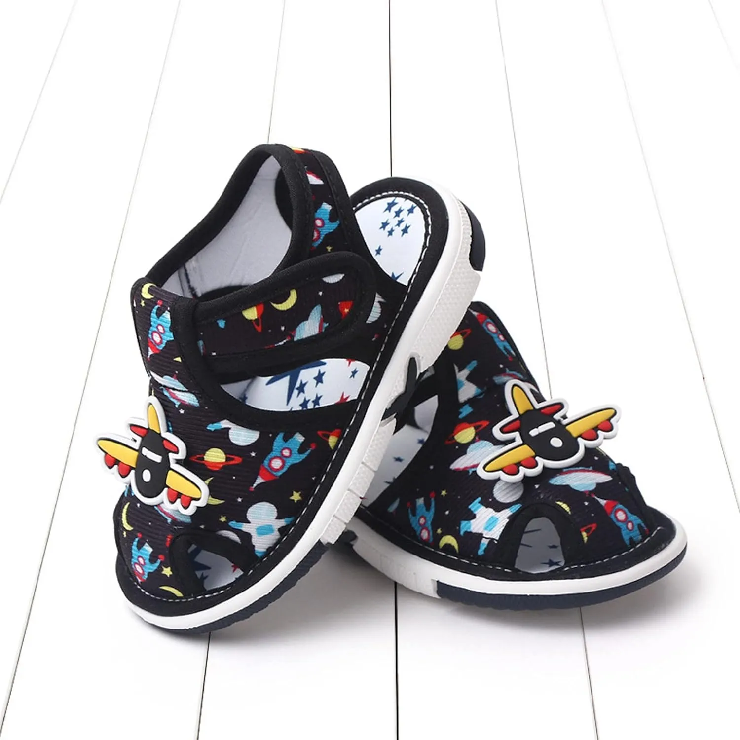 Summer Children Infant infant Shoes Girls Sandals Flat Bottom Non Slio Open Toe Slip Breathable Soft Cartoon Space Pattern Cute Shoes infant Girl