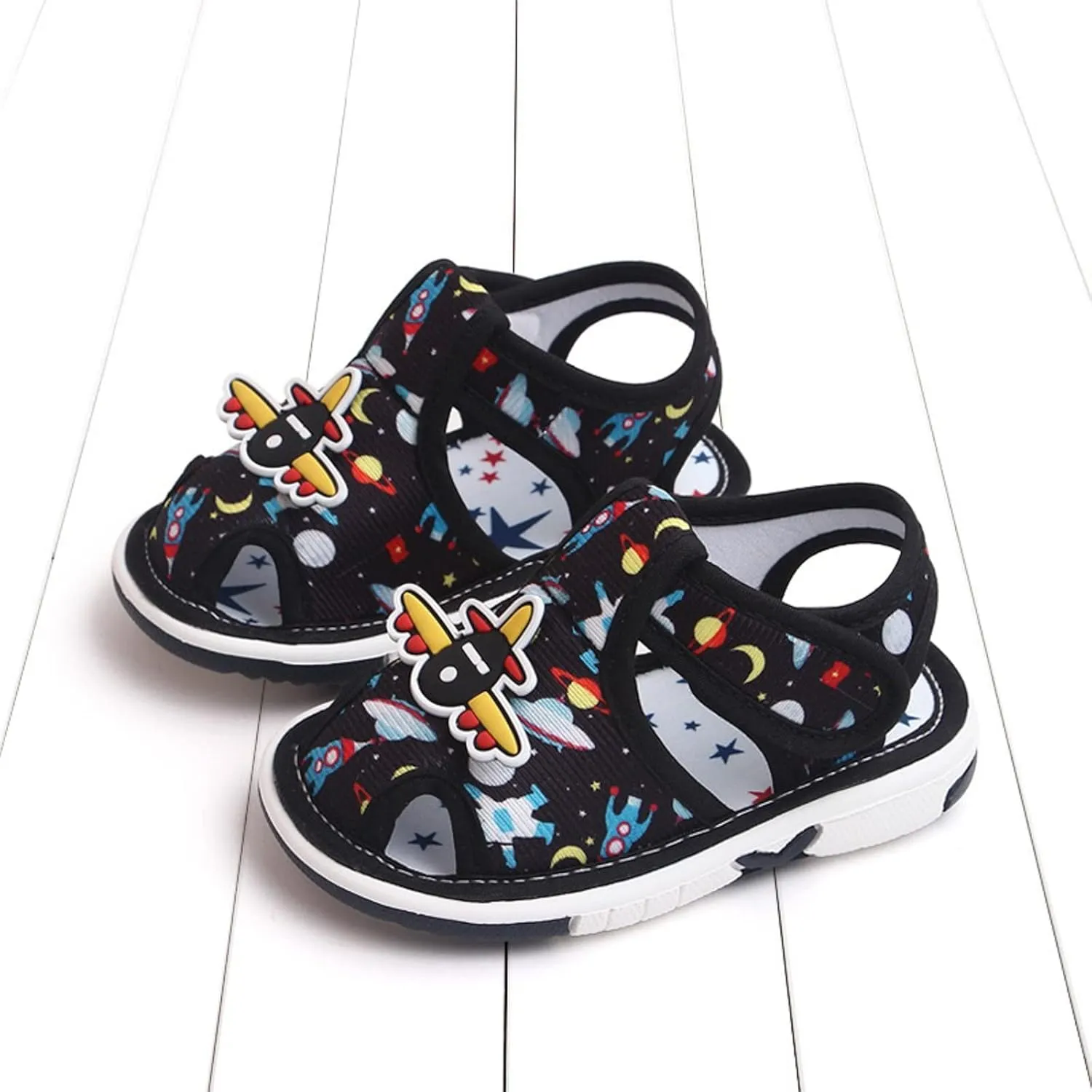 Summer Children Infant infant Shoes Girls Sandals Flat Bottom Non Slio Open Toe Slip Breathable Soft Cartoon Space Pattern Cute Shoes infant Girl
