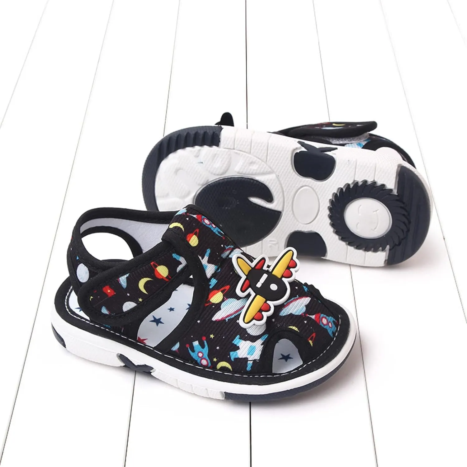 Summer Children Infant infant Shoes Girls Sandals Flat Bottom Non Slio Open Toe Slip Breathable Soft Cartoon Space Pattern Cute Shoes infant Girl